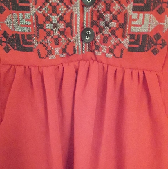 And Boho Orange tribal Embroidered top Sz M - Picture 8 of 8